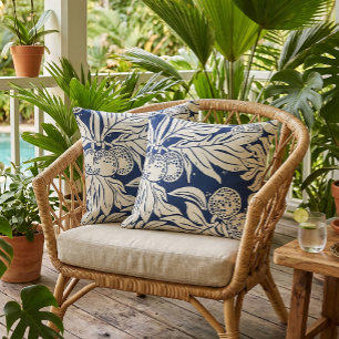 Hawaiian Tropical Brotfrucht ulu in Indigo Kissen