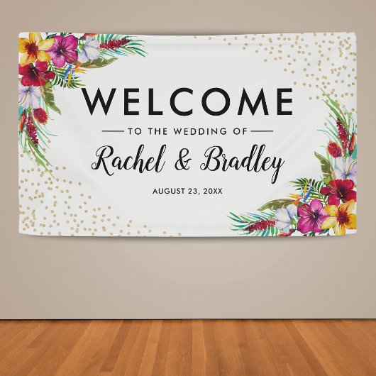 Hawaiian Tropical Floral Gold Glitzer Hochzeit Banner