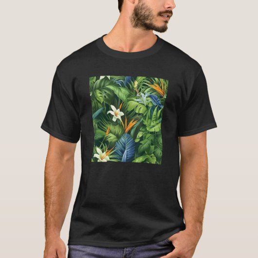 Hawaiian Tropical Flower Leaf Pattern Beach Vacati T-Shirt (Vorderseite)