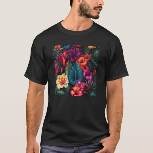 Hawaiian Tropical Flower Leaf Pattern Beach Vacati T-Shirt (Vorderseite)