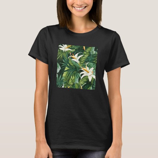Hawaiian Tropical Flower Leaf Pattern Beach Vacati T-Shirt (Vorderseite)