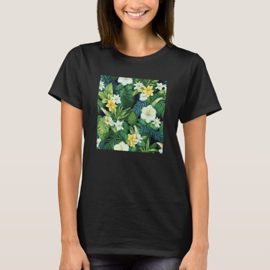 Hawaiian Tropical Flower Leaf Pattern Beach Vacati T-Shirt (Vorderseite)