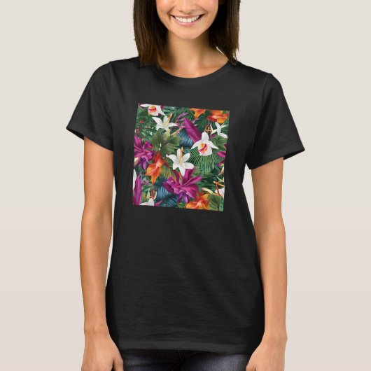 Hawaiian Tropical Flower Leaf Pattern Beach Vacati T-Shirt (Vorderseite)