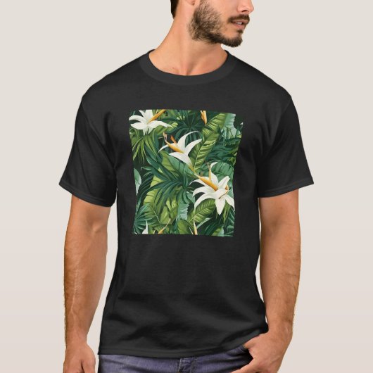 Hawaiian Tropical Flower Leaf Pattern Beach Vacati T-Shirt (Vorderseite)