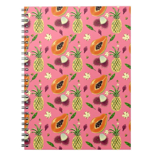 Hawaiian Tropical Fruit Pattern Coral Notebook Notizblock (Vorderseite)
