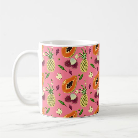 Hawaiian Tropical Fruit Pattern Mug Coral Kaffeetasse (Links)