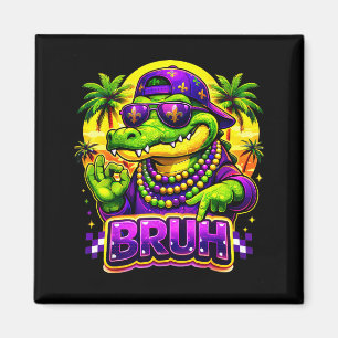 Hawaiian Tropical Funny Alligator Mardi Gras Bruh Magnet