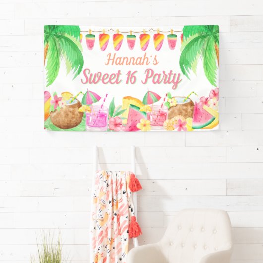 Hawaiian Tropical Luau Party Sweet 16 Banner (Insitu)