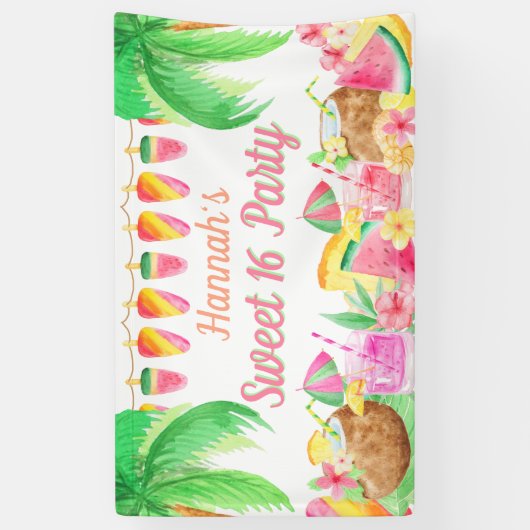Hawaiian Tropical Luau Party Sweet 16 Banner (Vertikal)