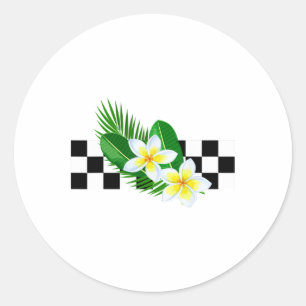 Hawaiian Tropical Plumeria Frangipani Checkerboard Runder Aufkleber