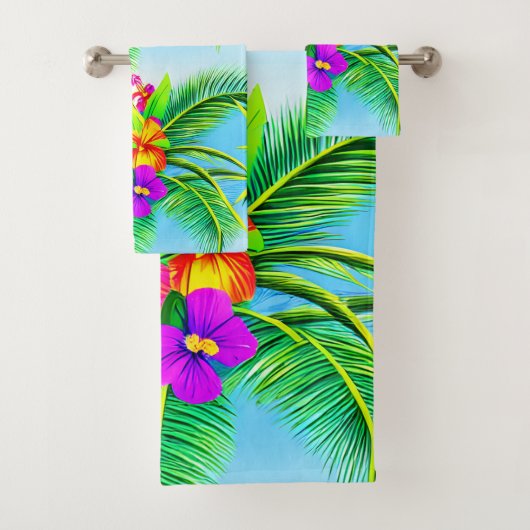 Hawaiian Tropical Seamless Pattern Badhandtuch Set (Insitu)