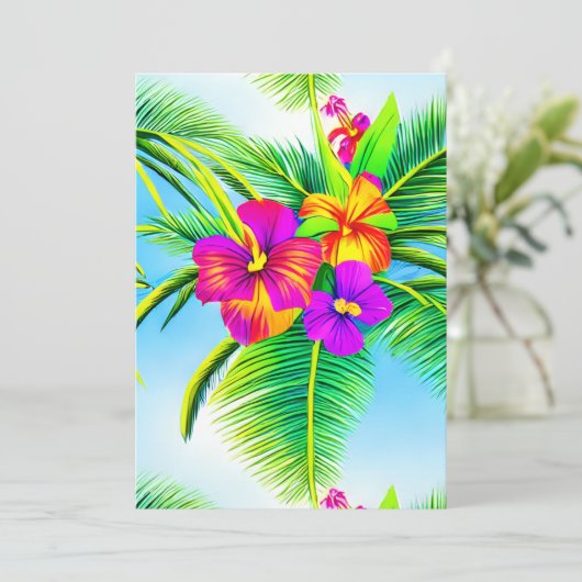 Hawaiian Tropical Seamless Pattern Einladung (Stehend Vorderseite)