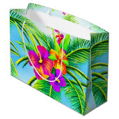 Hawaiian Tropical Seamless Pattern Große Geschenktüte (Rückseite Schrägansicht)