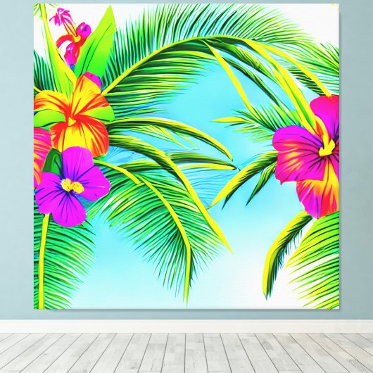 Hawaiian Tropical Seamless Pattern Leinwanddruck (Insitu (Holzboden))