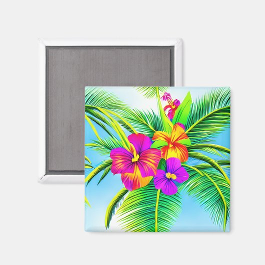 Hawaiian Tropical Seamless Pattern Magnet (Vorderseite/Rückseite)