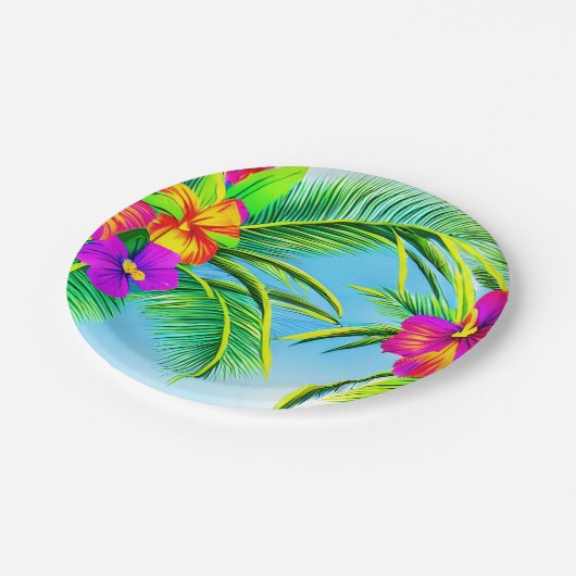Hawaiian Tropical Seamless Pattern Pappteller (Schrägansicht)