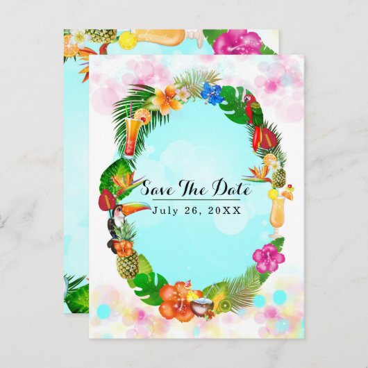 Hawaiian Tropical Summer Frame Save the Date Party Ankündigungspostkarte (Vorne/Hinten)
