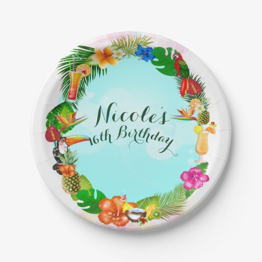 Hawaiian Tropical Summer Things Frame Luau Party Pappteller (Vorderseite)
