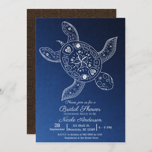 Hawaiian Tropical Turtle Blue Brautparty Einladung (Vorne/Hinten)