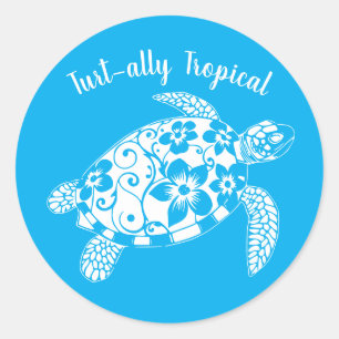 Hawaiian Turtle Turt ally Tropical-Blue Runder Aufkleber