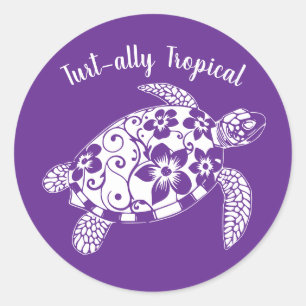 Hawaiian Turtle Turt ally Tropical-Lila Runder Aufkleber