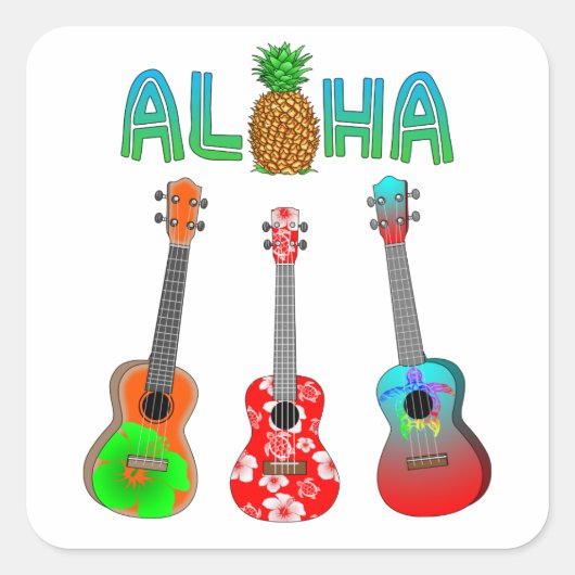 Hawaiian Ukulele Aloha Hawaii Quadratischer Aufkleber (Vorderseite)