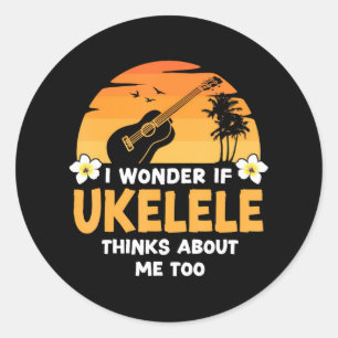 Hawaiian Ukulele Uke Ich frage mich, ob Ukulele de Runder Aufkleber