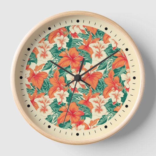 Hawaiian vibe colorful tropical flowers pattern uhr (Vorderseite)