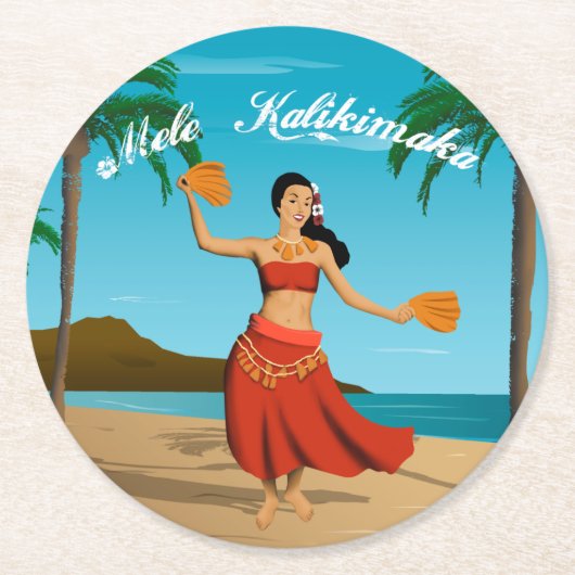 Hawaiian Vintag Mele Kalikimaka Postcard Runder Pappuntersetzer (Vorderseite)