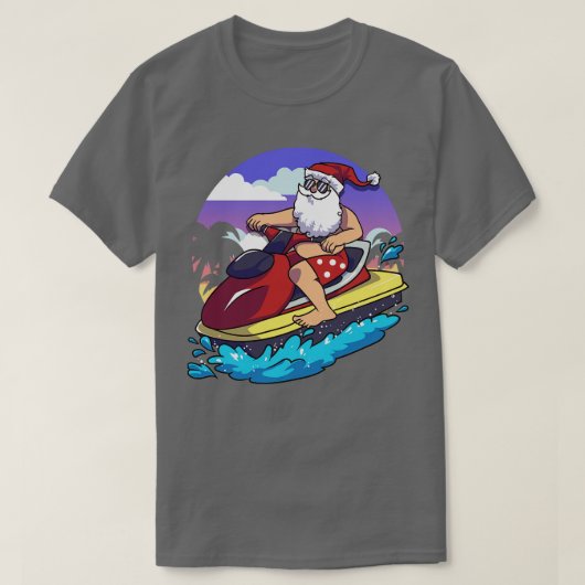 Hawaiian Weihnachts Weihnachtsmann Jet Skiing T-Shirt (Design vorne)