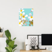 Hawaiian white plumeria flower blue poster (Heimbüro)
