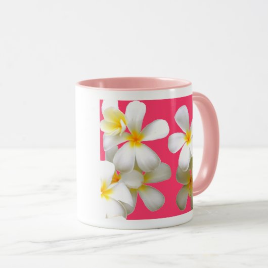Hawaiian white plumeria flower pink tasse (VorderseiteRechts)