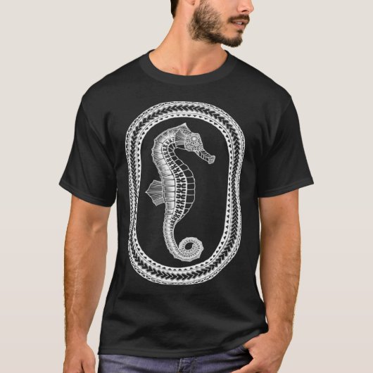 Hawaiian White Tribal Seahorse Beach T-Shirt (Vorderseite)