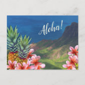 Hawaiianische Aloha-Blume Ananas und Berge Postkarte (Vorderseite)