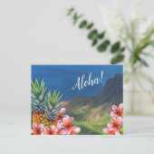 Hawaiianische Aloha-Blume Ananas und Berge Postkarte (Stehend Vorderseite)