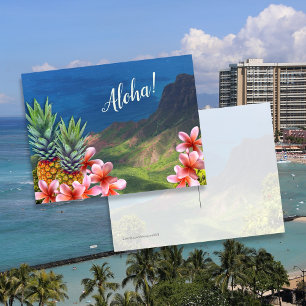 Hawaiianische Aloha-Blume Ananas und Berge Postkarte