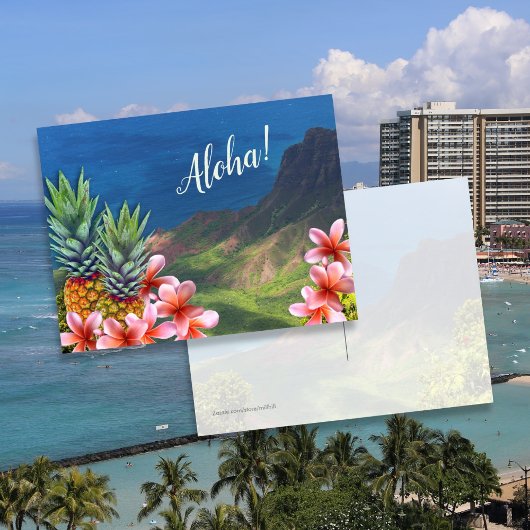 Hawaiianische Aloha-Blume Ananas und Berge Postkarte