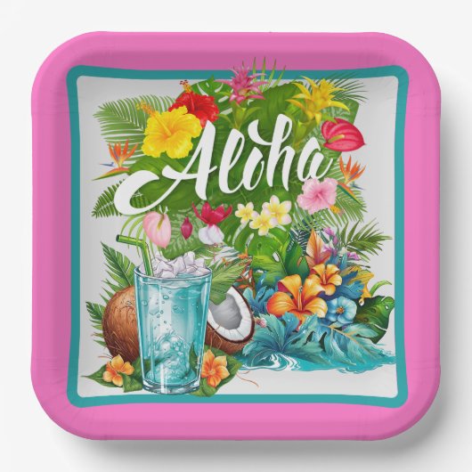 Hawaiianische Aloha Pappteller (Vorderseite)