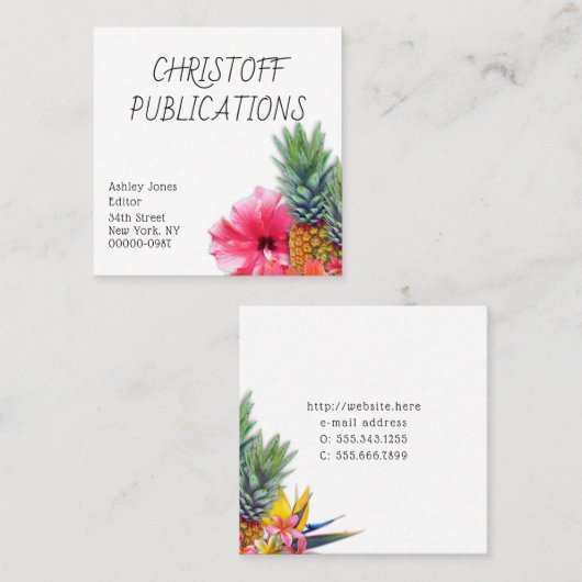 Hawaiianische Ananas Blume Square Business Cards Quadratische Visitenkarte (Vorne/Hinten)