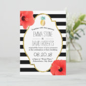 Hawaiianische Ananas-Hibiskus-Blume Moderne Hochze Einladung (Stehend Vorderseite)