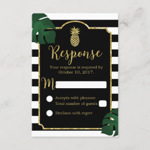 Hawaiianische Ananas Moderne Streifen Hochzeitreak RSVP Karte