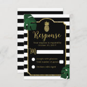 Hawaiianische Ananas Moderne Streifen Hochzeitreak RSVP Karte (Vorne/Hinten)