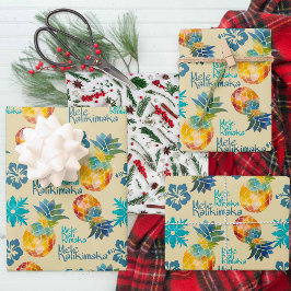 Hawaiianische Ananas und Hibiskus Mele Kalikimaka  Geschenkpapier Set