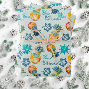 Hawaiianische Ananas und Hibiskus Mele Kalikimaka  Geschenkpapier Set