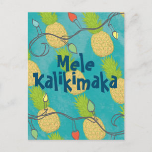 Hawaiianische Ananas Weihnachtsbeleuchtung Postkarte