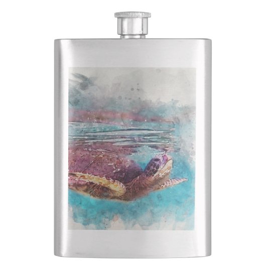 Hawaiianische Aquarellmalerei Flachmann (Vorderseite)