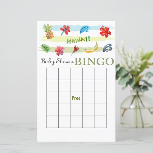 Hawaiianische Baby-Dusche Bingokarte (Stehend Vorderseite)