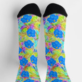 Hawaiianische Blaue Blumen Socken (Oben)