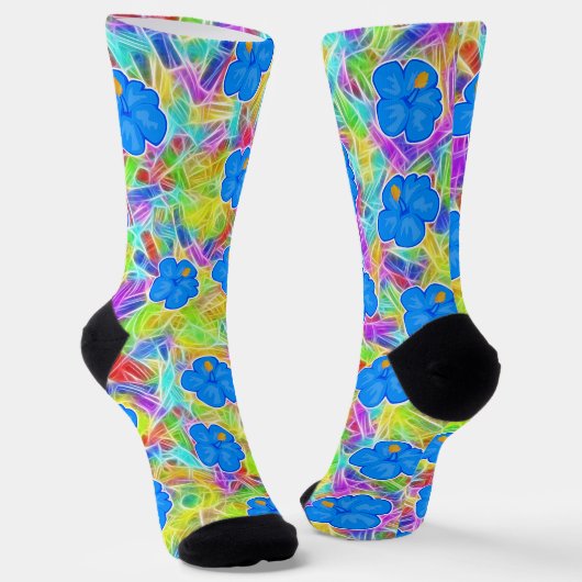 Hawaiianische Blaue Blumen Socken (Gewinkelt)