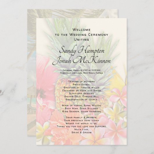 Hawaiianische Blume Ananas Kurzes Zeremonie-Progra Programm (Vorne/Hinten)